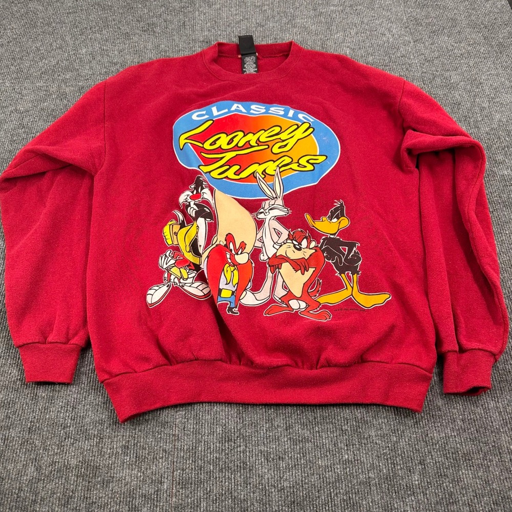 Sun Sportswear Looney Tunes Sweatshirt Mens XXL Graphic Maroon Red 1993 Vintage
